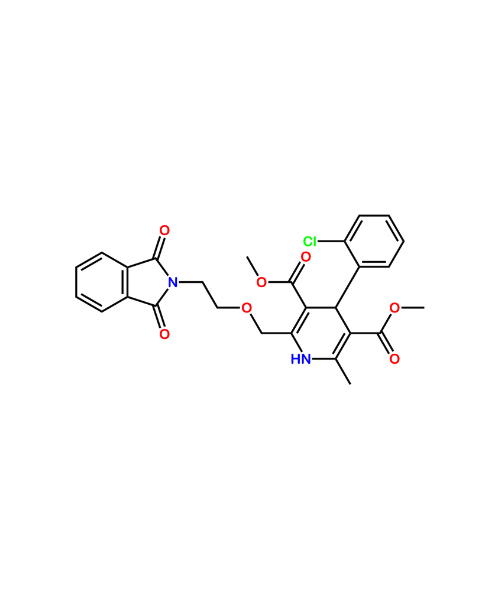 Amlodipine Impurity, Impurity of Amlodipine, Amlodipine Impurities, 140171-50-2, 3,5-dimethyl (R,s)-4-(2-chlorophenyl)-2-{[1,3-dioxo-1,3-dihydro-2H-isoindol-2yl)-ethoxy]methyl}-6-methyl-1,4-dihydropyridine 3,5-dicarboxylate
