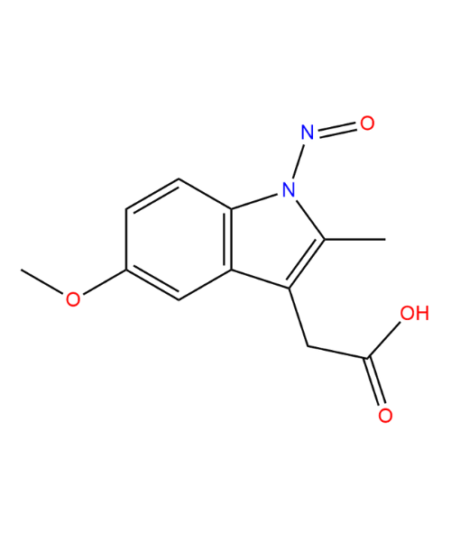 Indomethacin Impurity, Impurity of Indomethacin, Indomethacin Impurities, NA, 2-(5-Methoxy-2-methyl-1-nitroso-1H-indol-3-yl)acetic acid