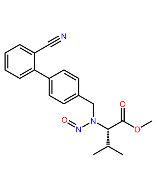 Chemical structure of N-Nitroso Valsartan Cyano Desvaleryl Methyl Ester